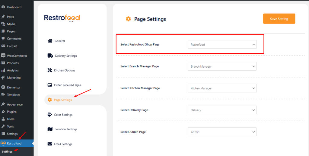 set and change RestroFood Pages