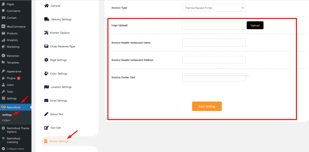 Upload invoice logo and header