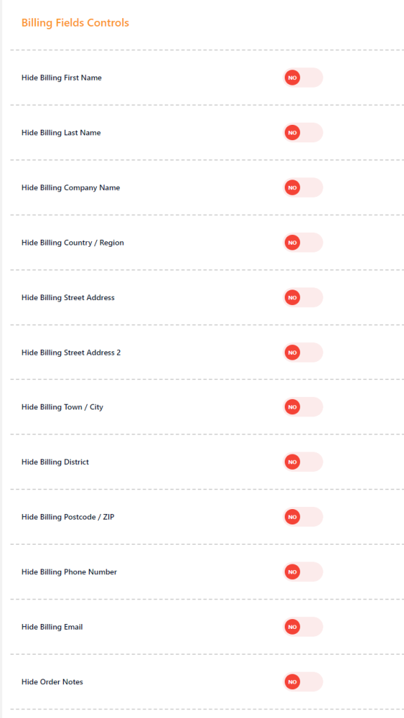 Billing/Shipping Fields Settings