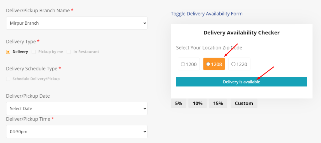 Delivery Availability Location Check System