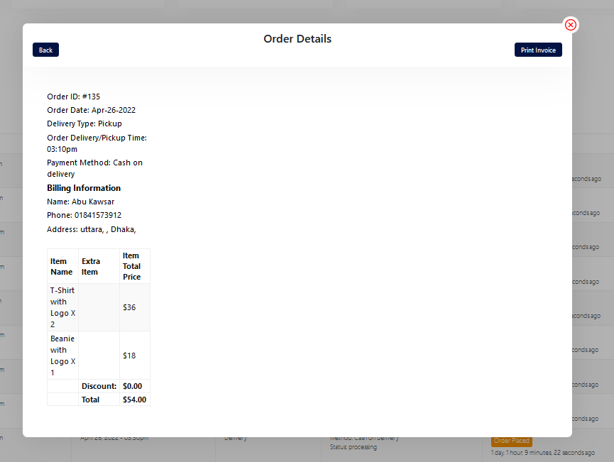 find a print button to print the invoice