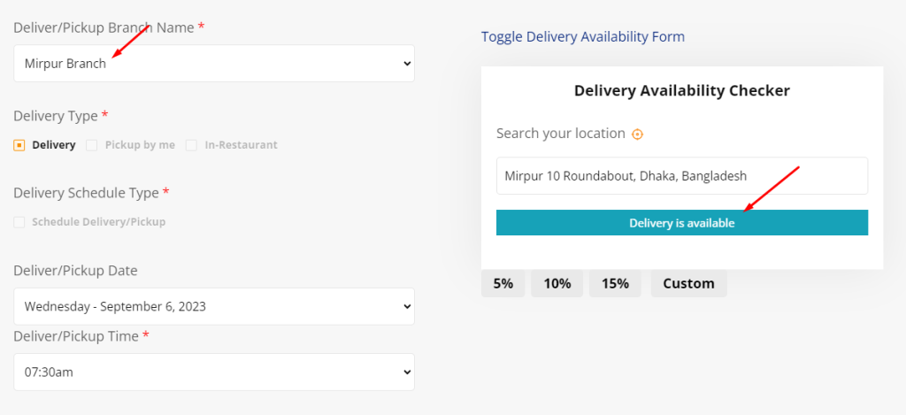 Delivery Availability Location Check System