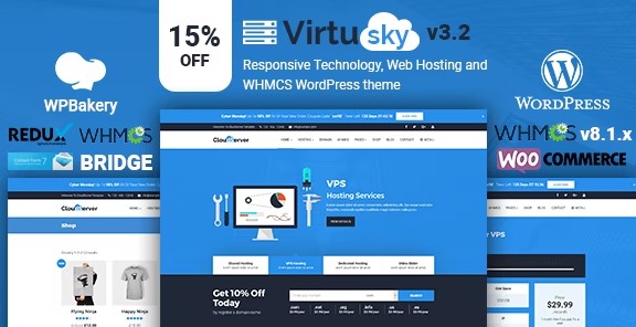 VirtuSky- Responsive Web Hosting and WHMCS WordPress Theme