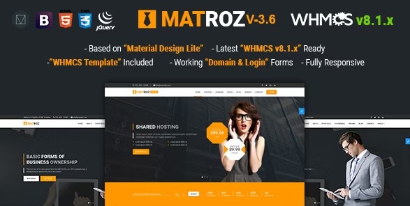 MatRoz-Web Hosting with WHMCS & Material Design Technology Business Template