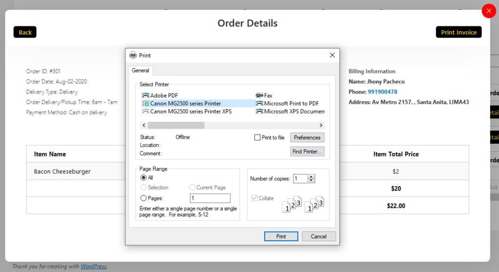 One-click Order Printing