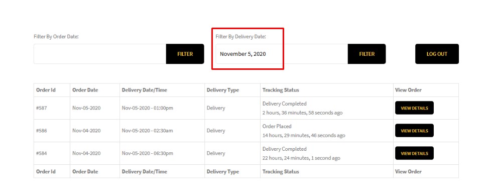 Order Filter By Delivery Date