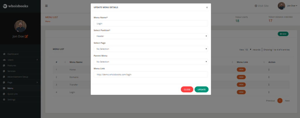 Menu WhoisBooks Domain Whois Lookup PHP Script