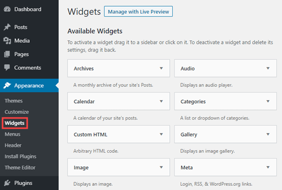 appearance-widgets-to-make-categories-and-subcategories-in-WordPress