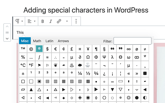 gutenberg-add-special-characters-in-wordpress-posts-and-pages