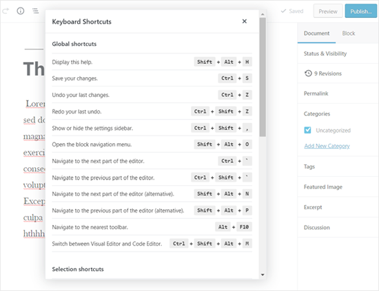 displaywordpresskeyboardshortcutsoption