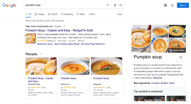 keyword-intent-result-for-pumpkin-soup